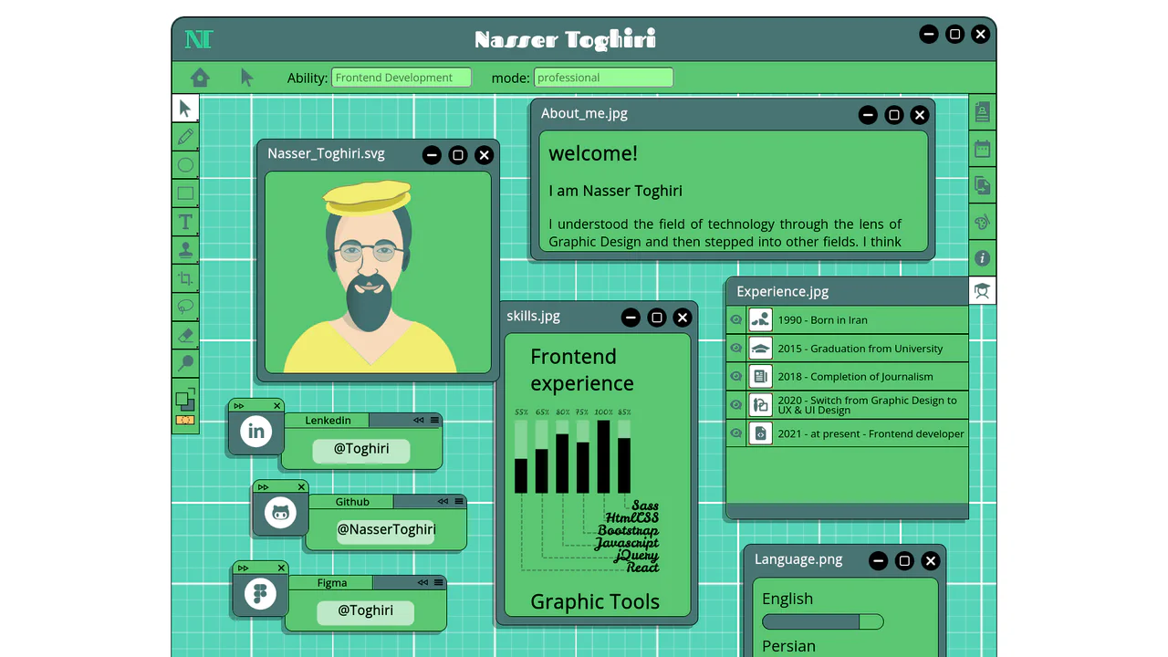 Interactive CV in Retro Photoshop/Windows UI Style