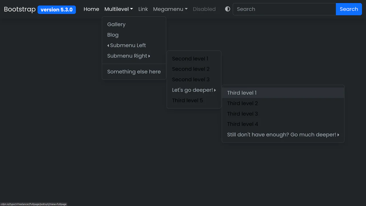 Bootstrap 5.3.0 Navbar: Multi-Level and Mega Menu