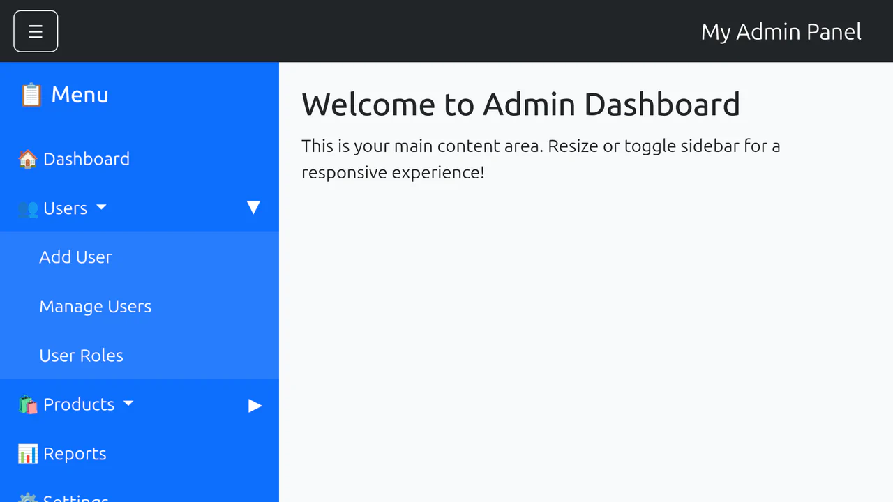 Bootstrap 5 Sidebar, Navbar, Dropdown Submenu, Icons, and Slide Animation