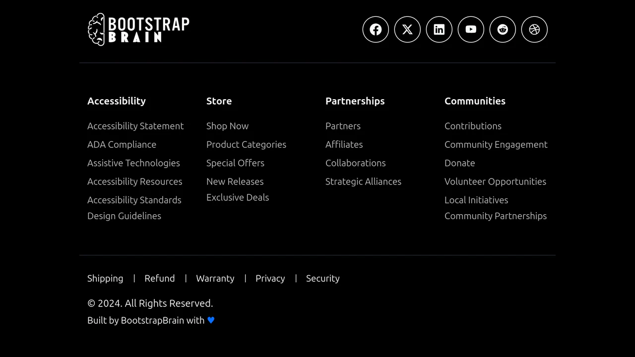 Bootstrap Dark Footer with Four Columns