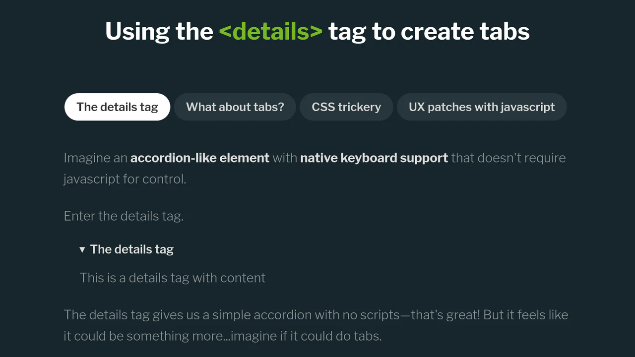 Tabs Based on the Details Tag