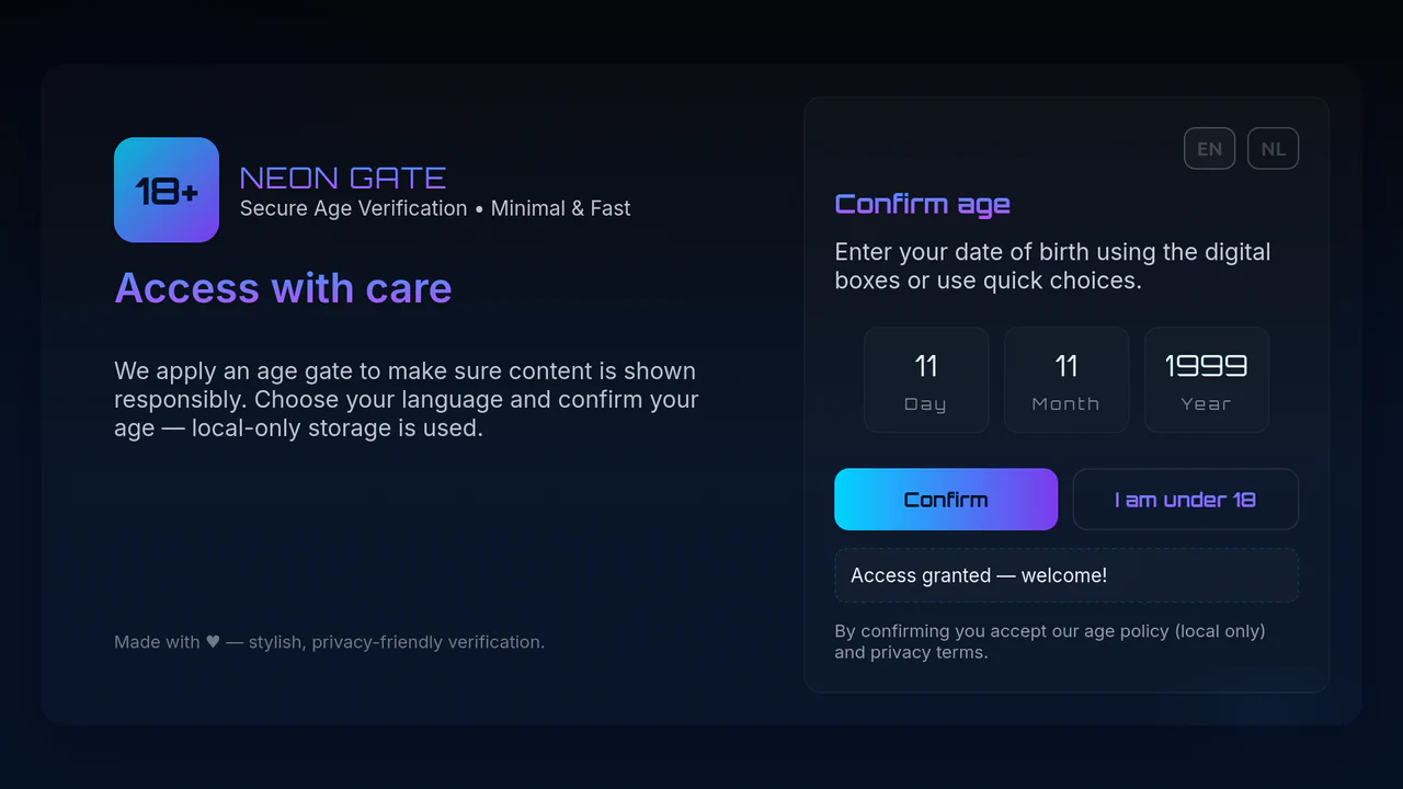 Age 18+ Verification Gate