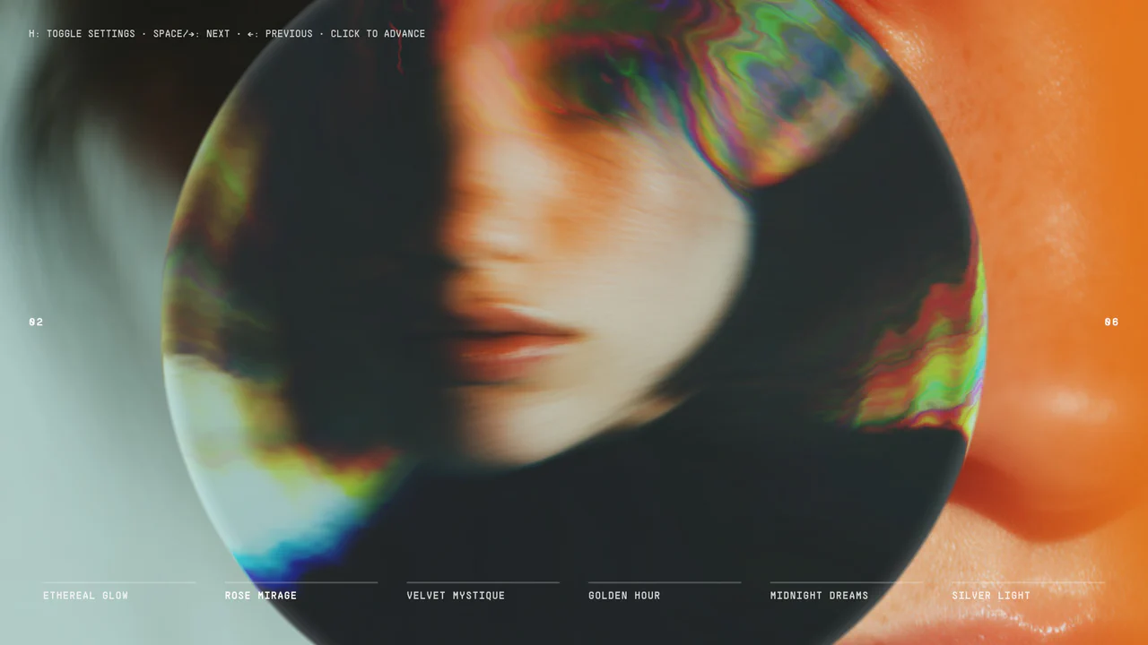 Liquid Morphology Slideshow (Three.js/WebGL)