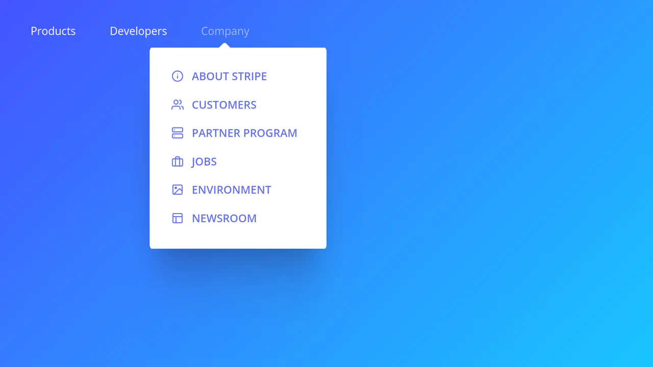 Stripe Style Main Navigation Mega Menu