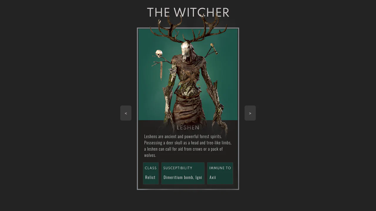 The Witcher Monster Cards Slider