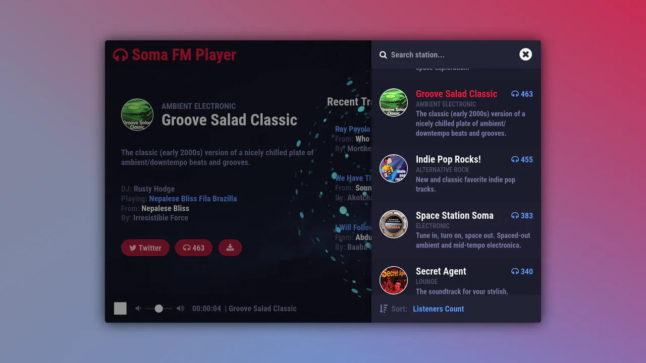 SomaFM Music Player with Vue and Three.js