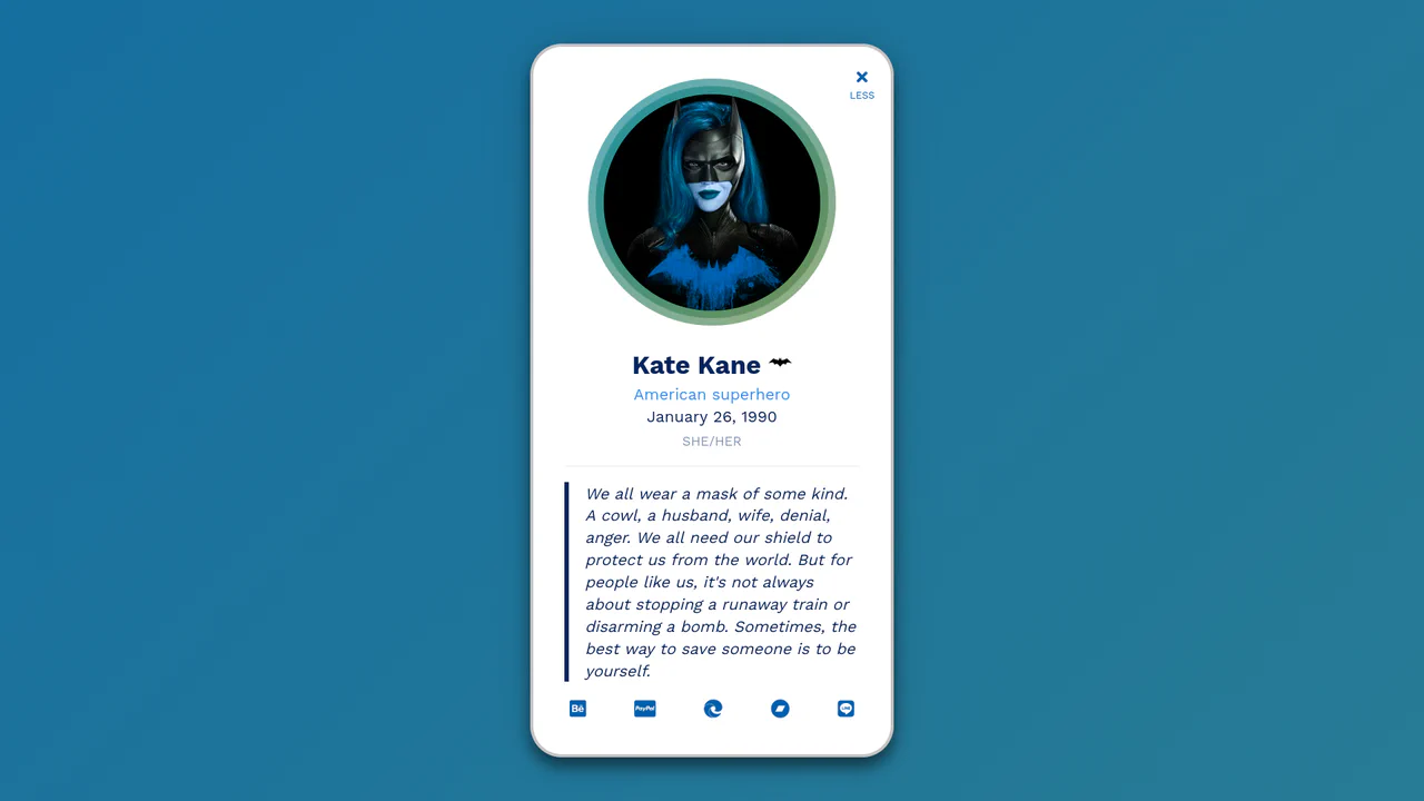 Folding/Collapsing Profile Card Starring Batwoman