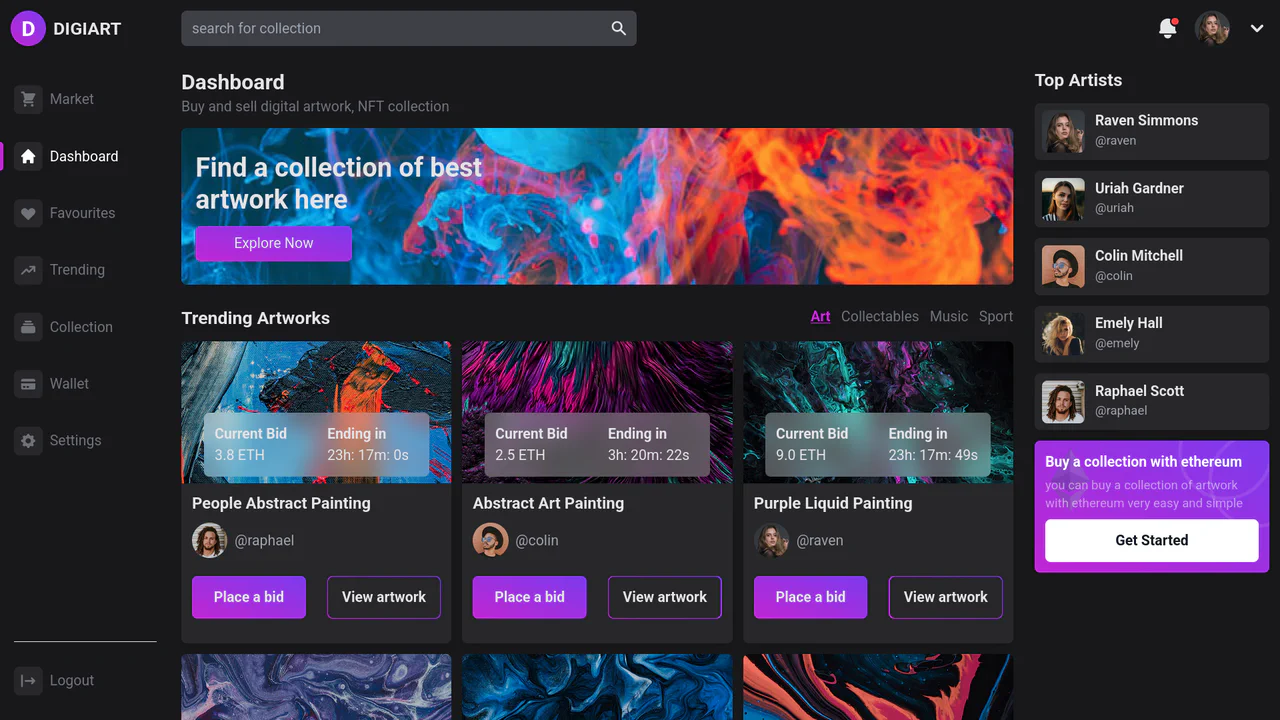 Responsive NFT Dashboard with Tailwind CSS