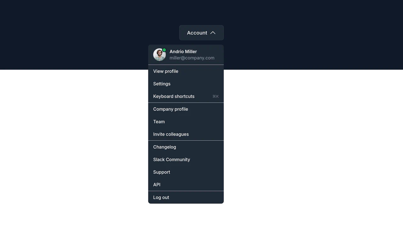 Tailwind CSS User Profile Dropdown Menu