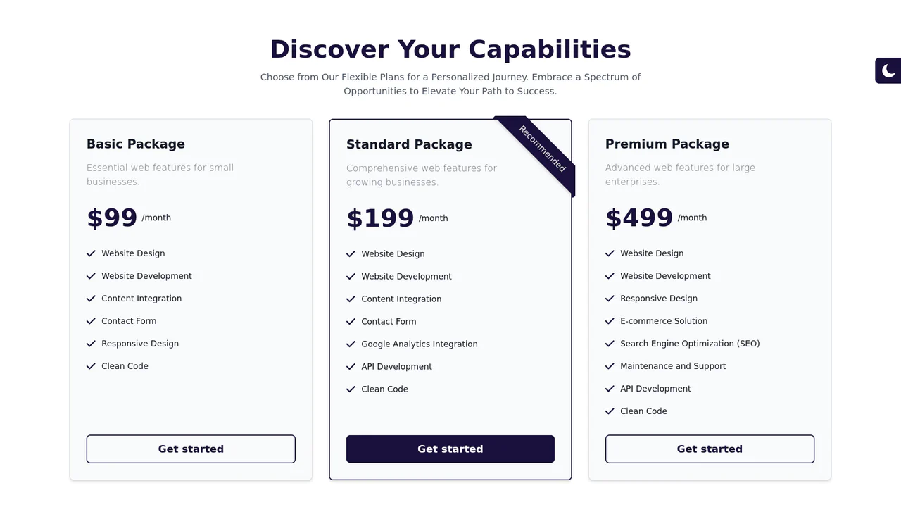 Pricing Table with Dark Mode