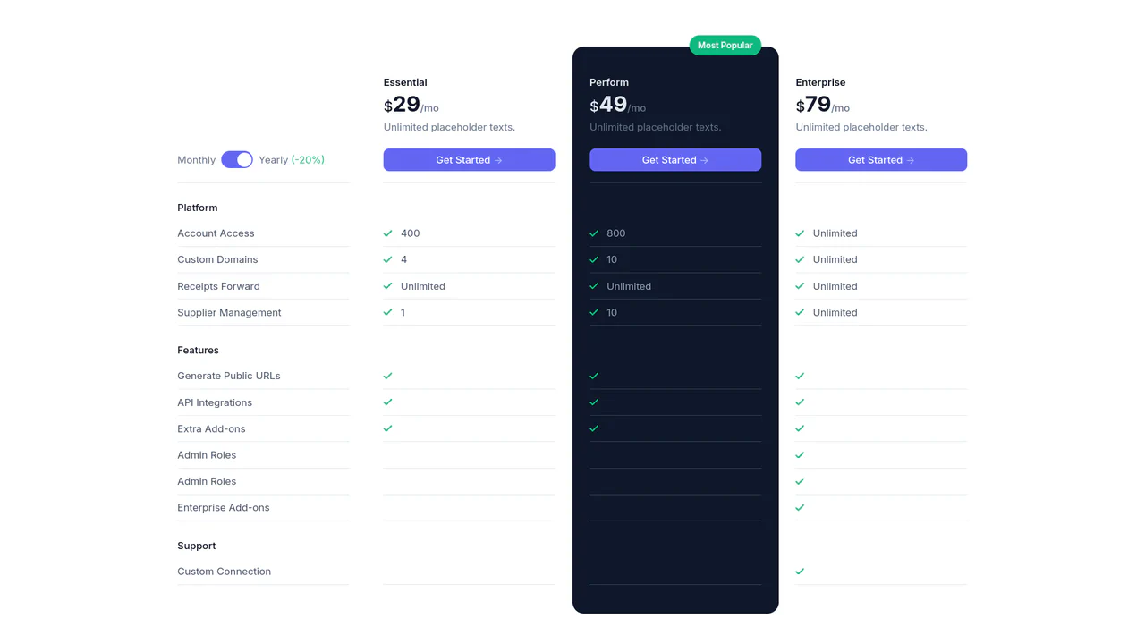Tailwind CSS Pricing Table with Features Comparison