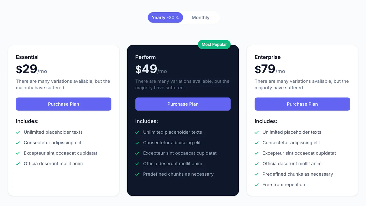 Pricing Table with Monthly/Yearly Toggle in Tailwind CSS