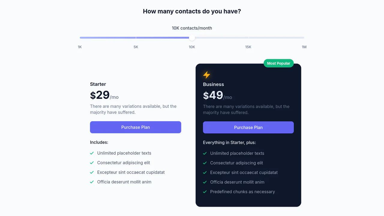 Pricing Table with Range Slider (Tailwind and Alpine.js)