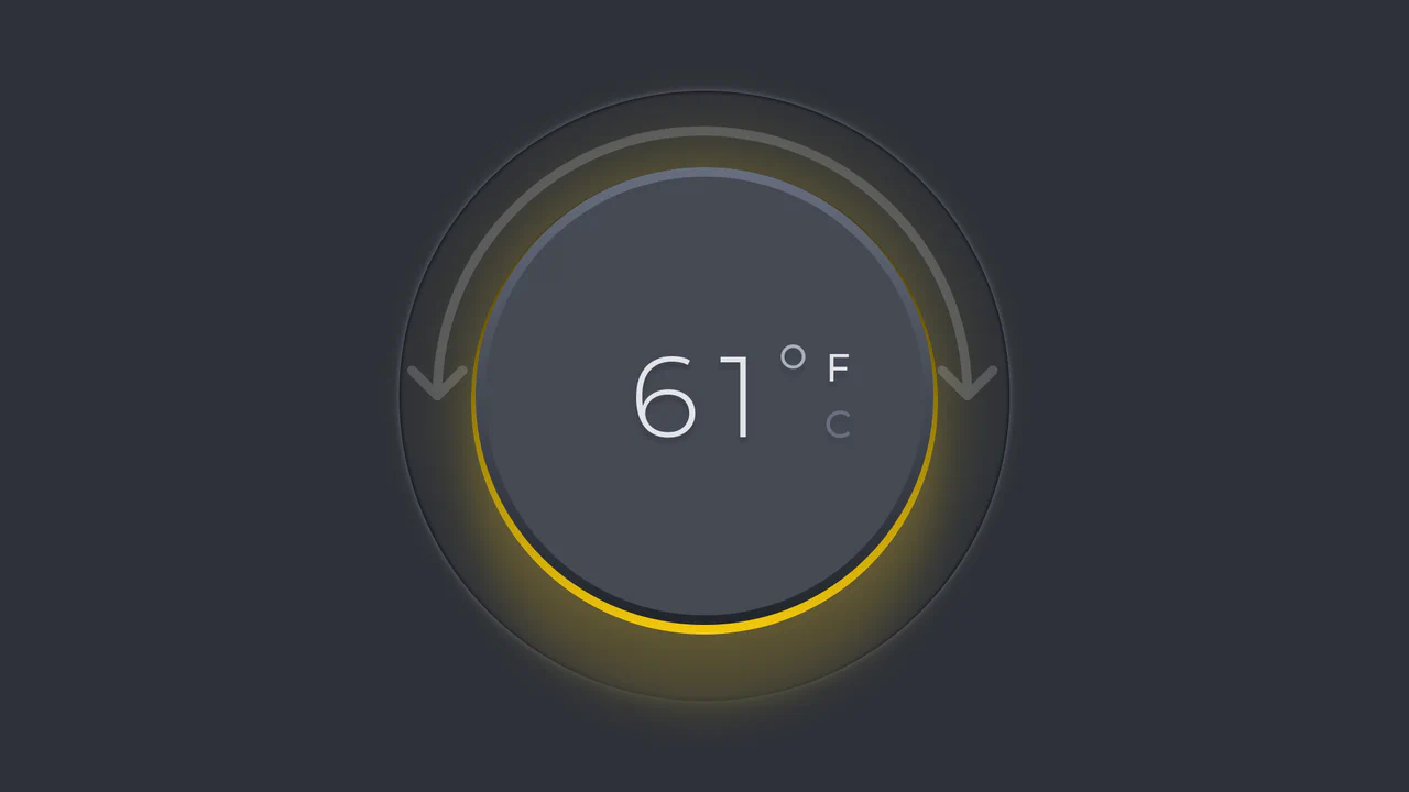 Interactive circular thermostat dial that changes color as the temperature is adjusted.