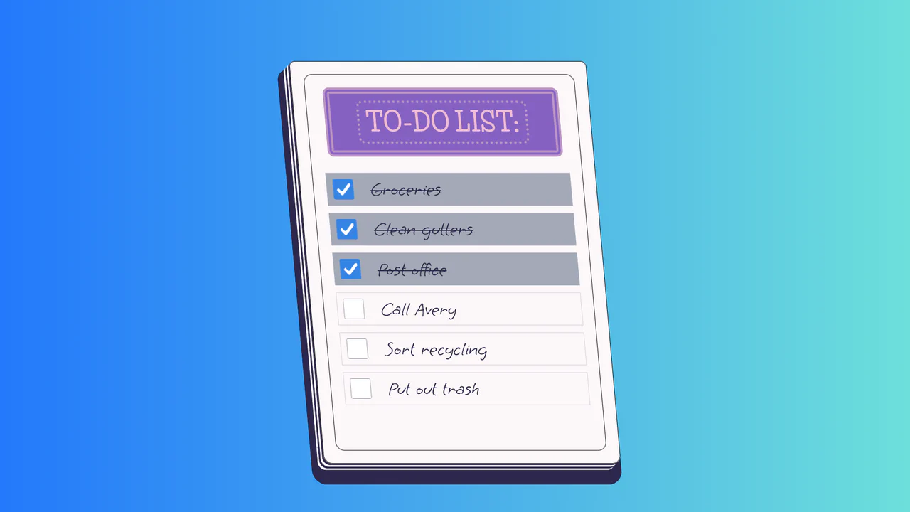 Stylized paper notepad to-do list with a handwritten font and interactive checkboxes.