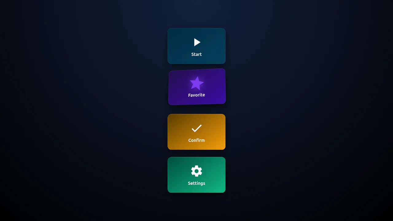 Interactive grid of 3D isometric buttons featuring perspective-tilted hover panels, neon glowing SVG drop shadows, and scale-pulse click transitions.