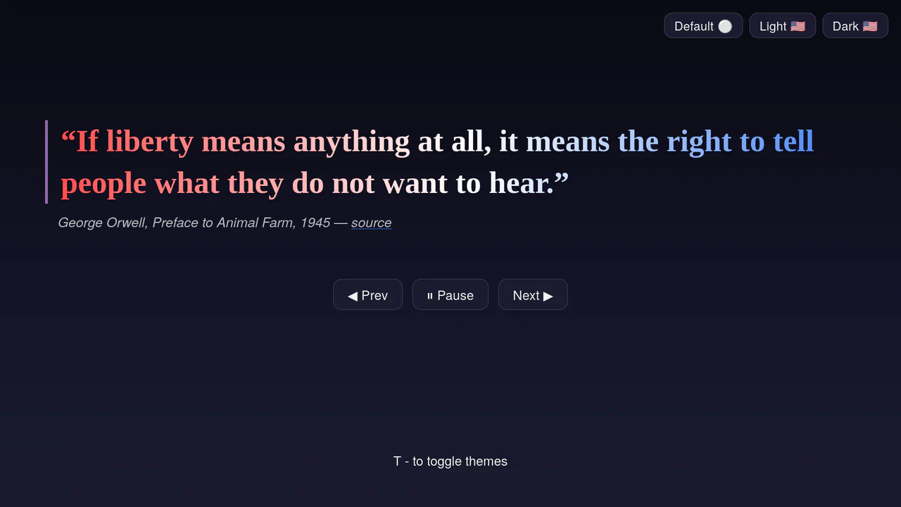 Accessible quote card rotator with smooth GSAP fade transitions, responsive height constraints, and multiple patriotic text-gradient themes.