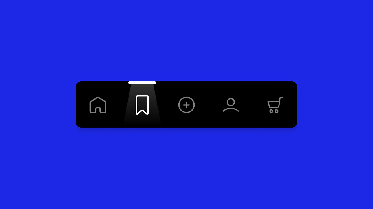A navigation menu where a spotlight effect highlights the currently active menu item.