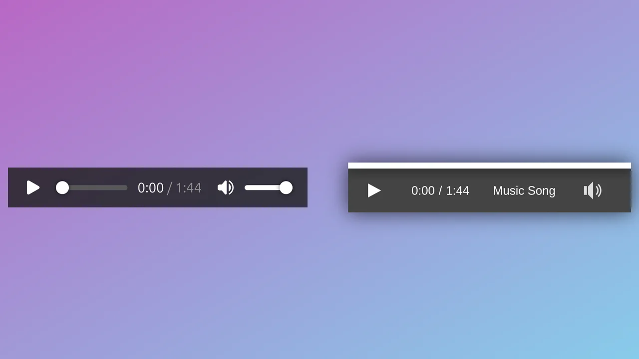 A minimalist custom audio player interface with play/pause buttons and a progress bar.