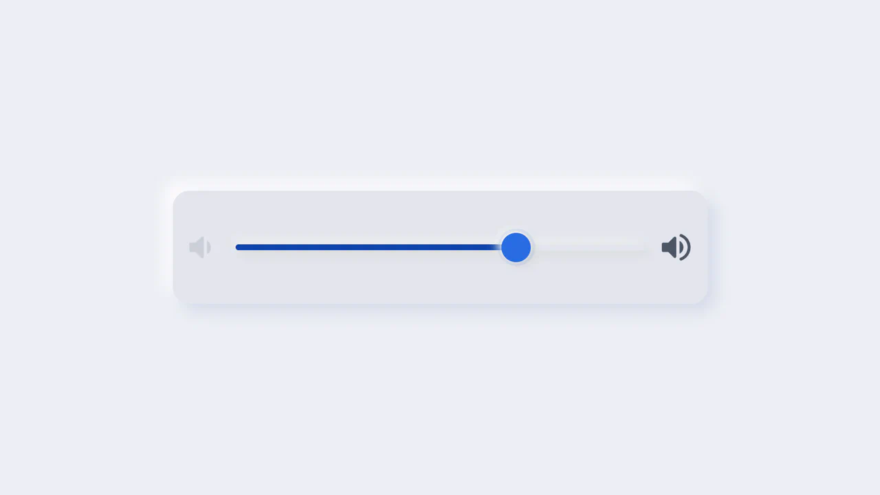 Neumorphic volume slider featuring smooth circular thumb shadows, responsive focus ripple glows, and direction-aware icon highlights.