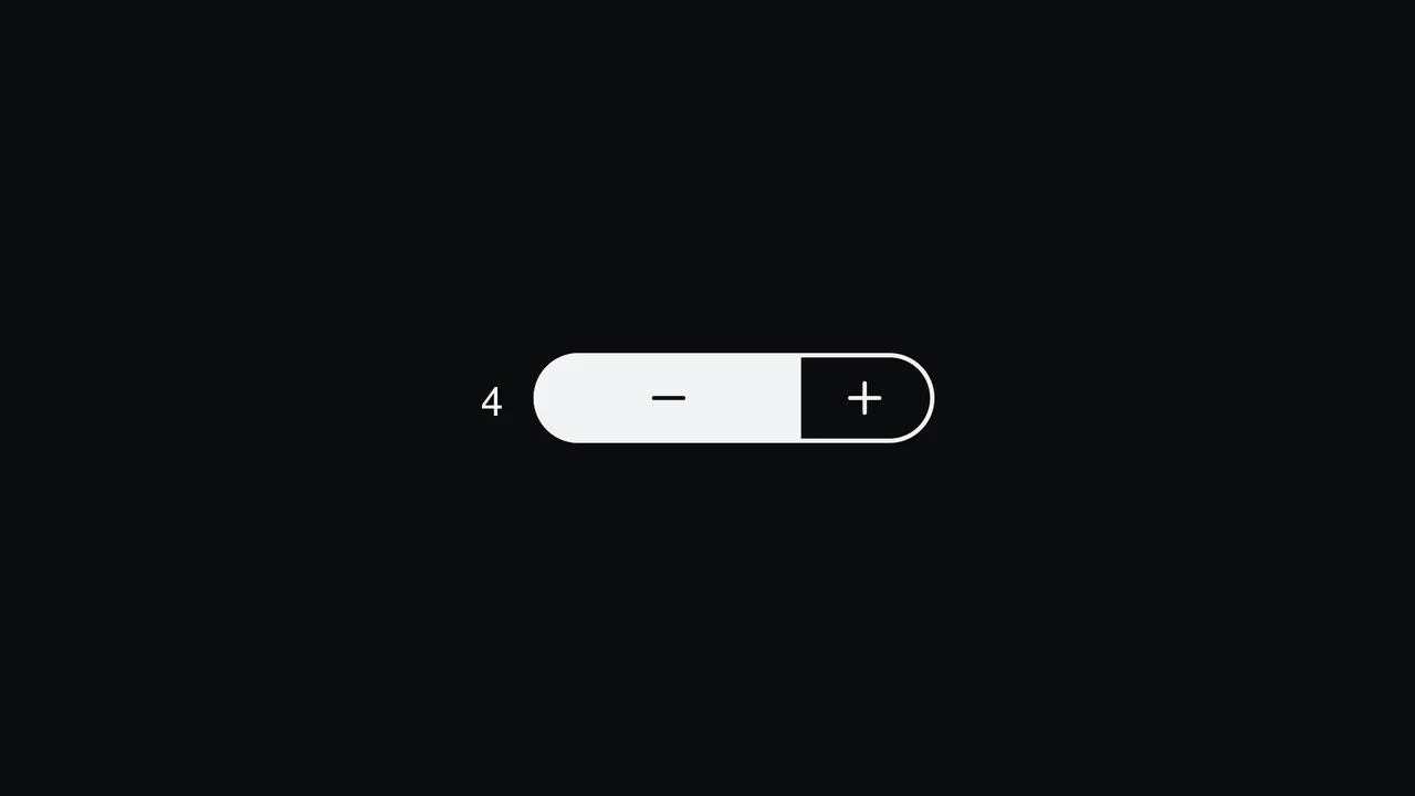 Accessible numeric pill stepper input featuring sliding track backgrounds, moving control icons, and adaptive CSS focus rings.