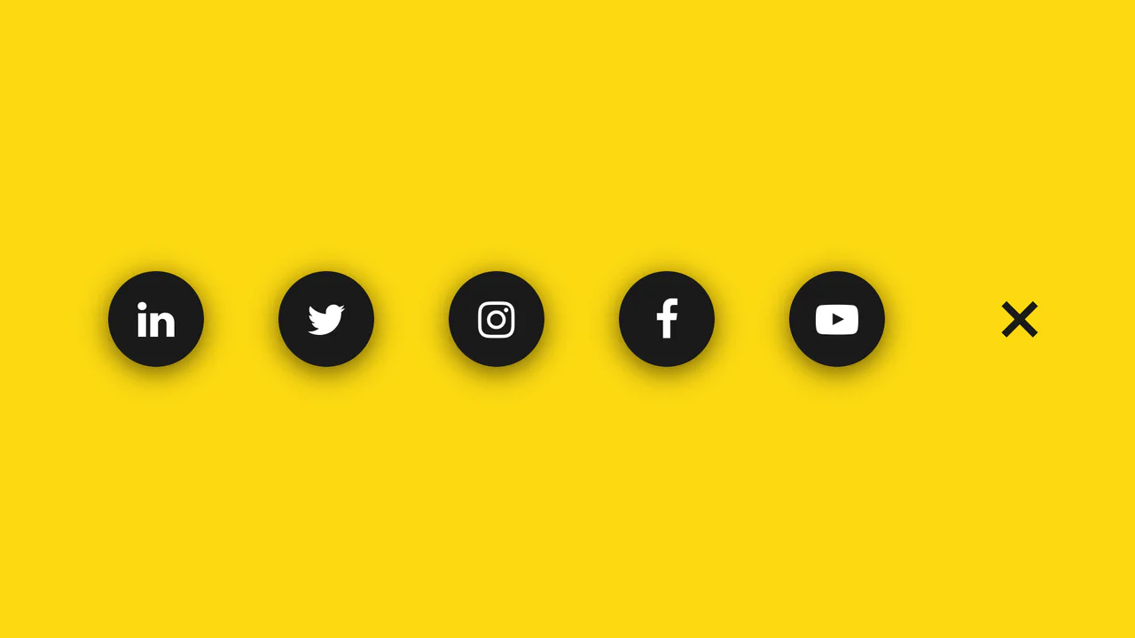 An animated share button that morphs and reveals a bouncing sequence of social media icons.