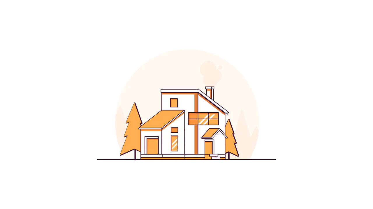 A detailed illustration of a house with surrounding trees and foliage, created entirely with pure CSS.
