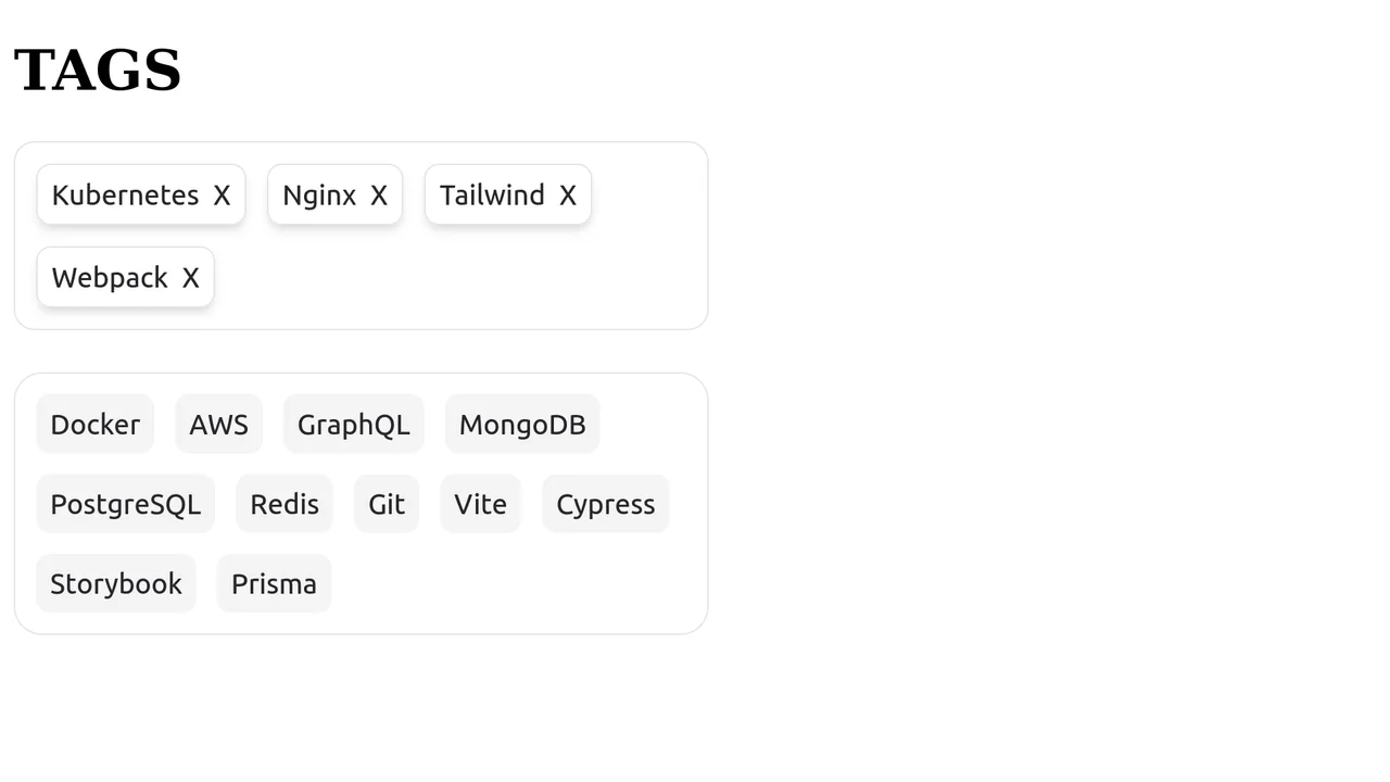 An interface where tags smoothly animate from a selection list to an input field when clicked.