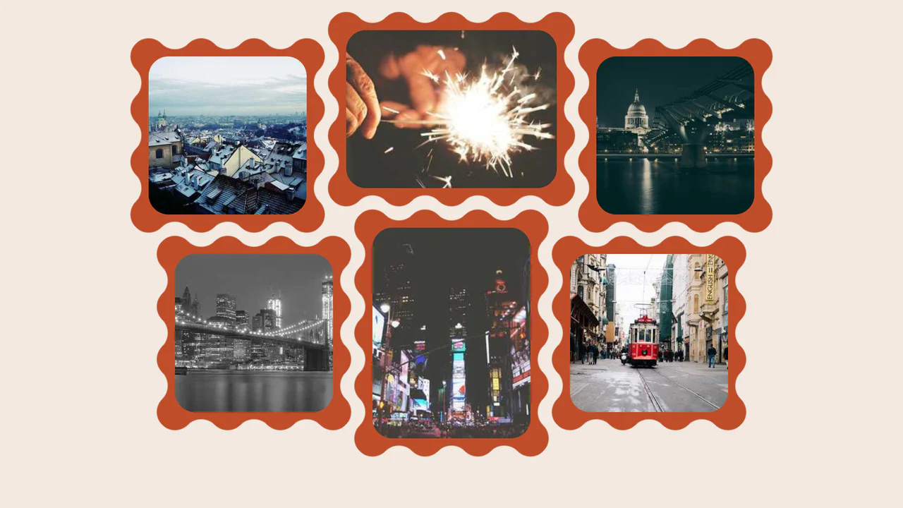 A gallery of images framed to look like interlocking jigsaw puzzle pieces.