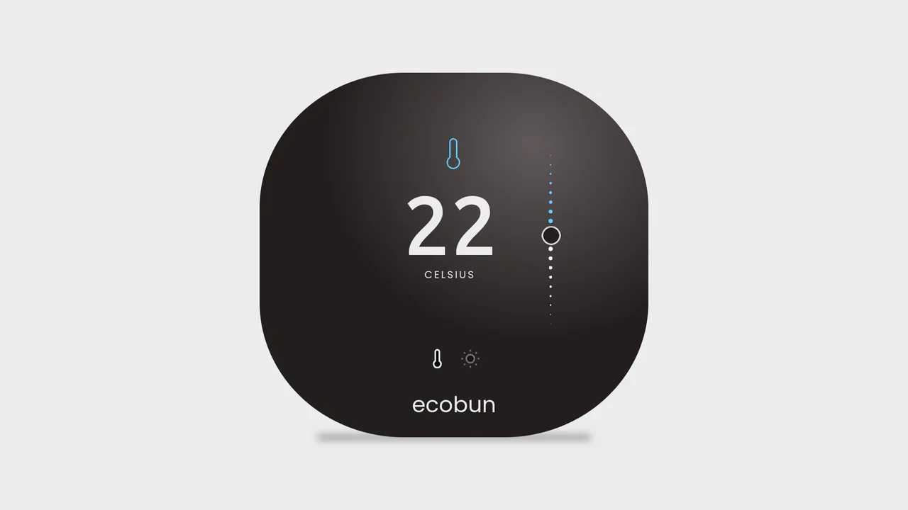 Dark UI card displaying a vertical range slider with a central value readout; blue theme for temperature mode, orange for brightness mode