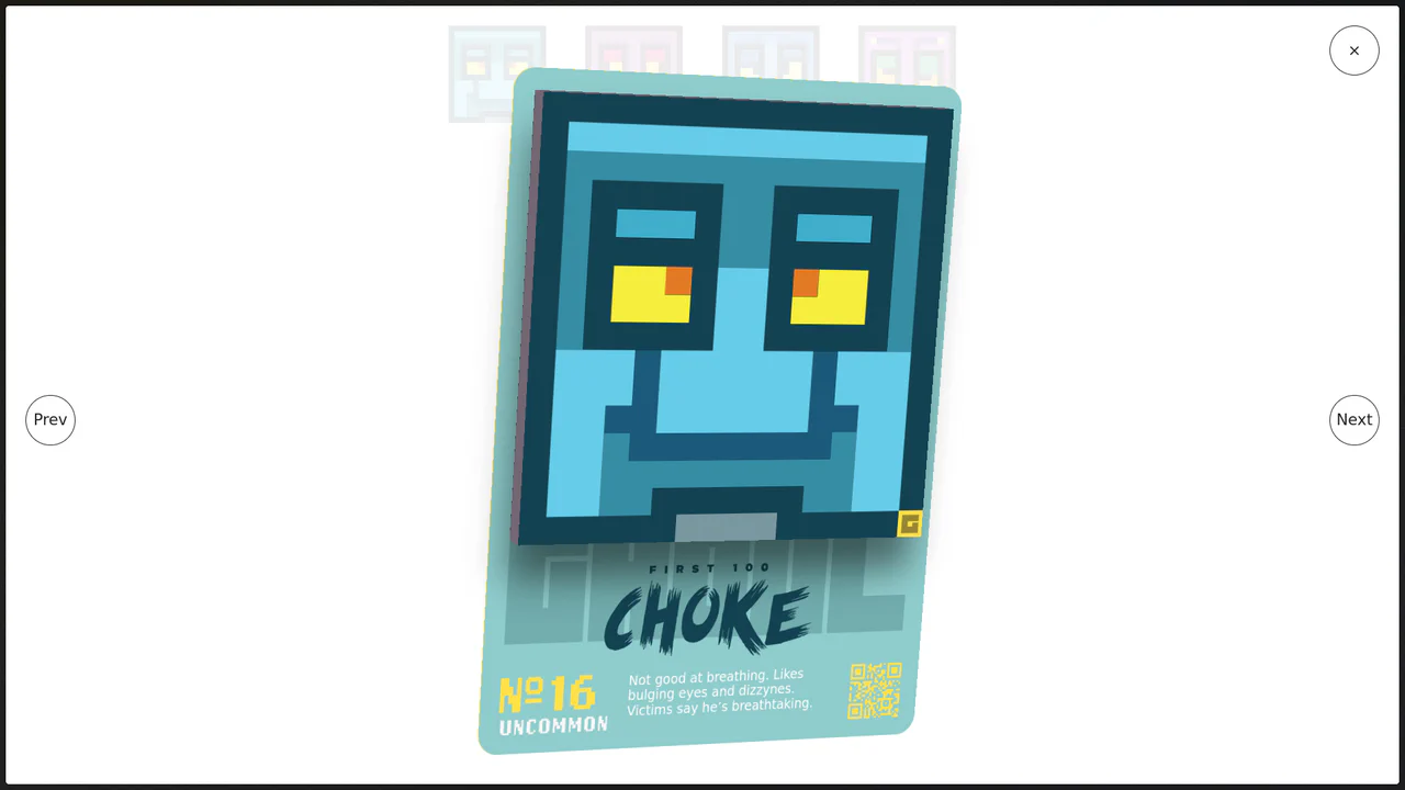 Digital trading card with 3D thickness and hover tilt effect featuring SVG character art against a clean background