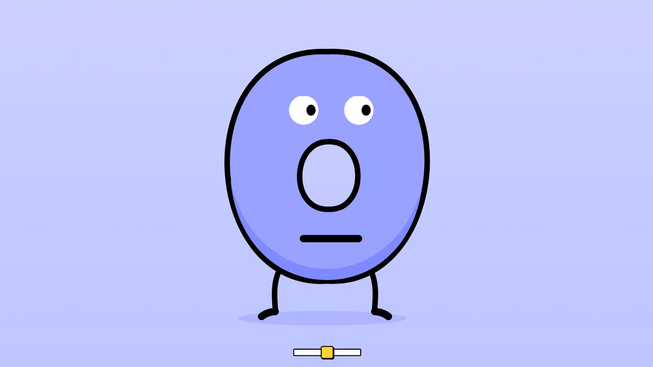 Three animated SVG characters representing negative, neutral, and positive states, controlled by a horizontal range slider