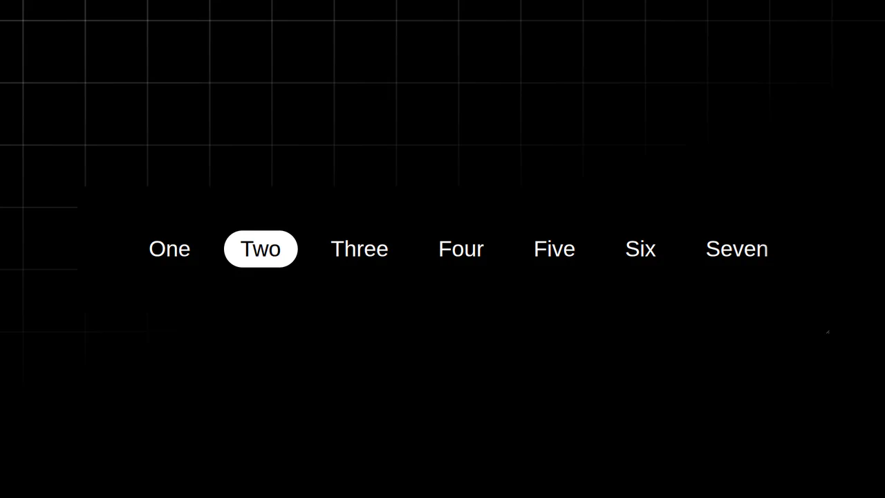 A horizontal scrollable navigation menu with an active pill indicator sliding behind the text, shown in a resizable container.