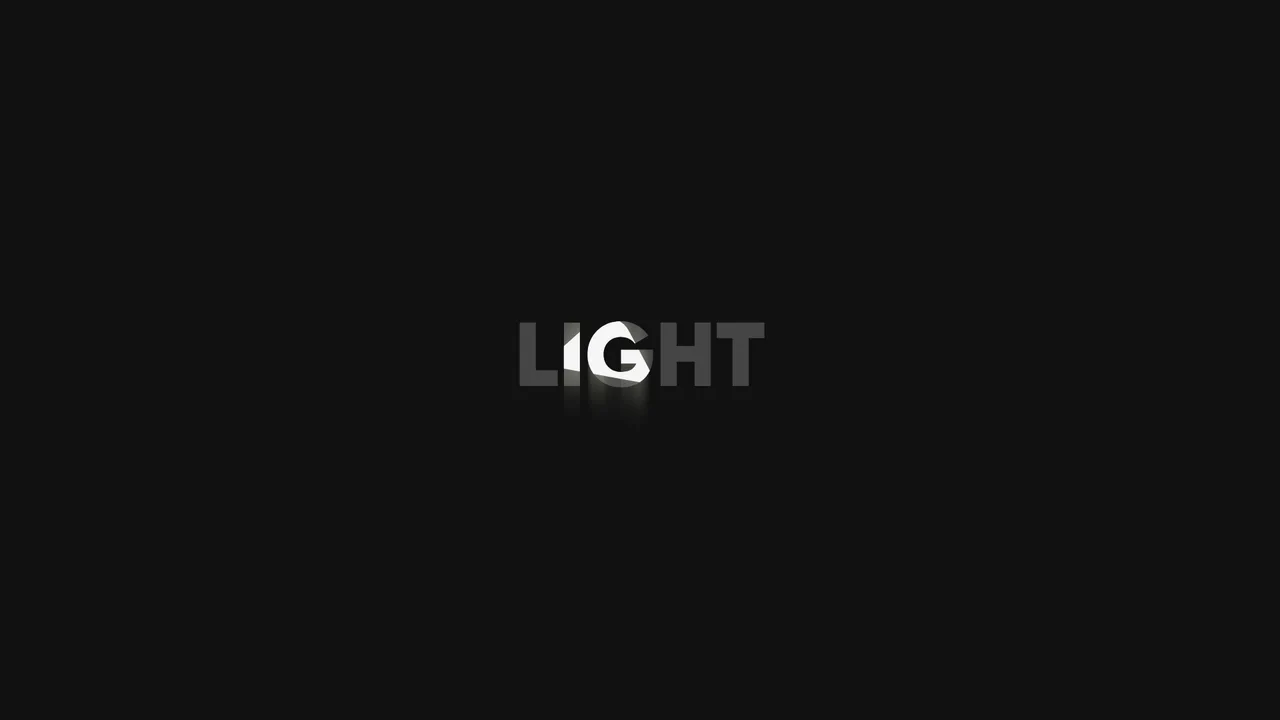 Vector text illustration with a swinging spotlight mask illuminating the letters with a glowing neon effect