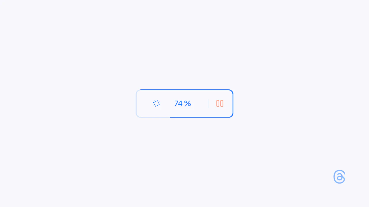 Blue interactive loading progress button showing a percentage counter, pause control, and animated SVG outline