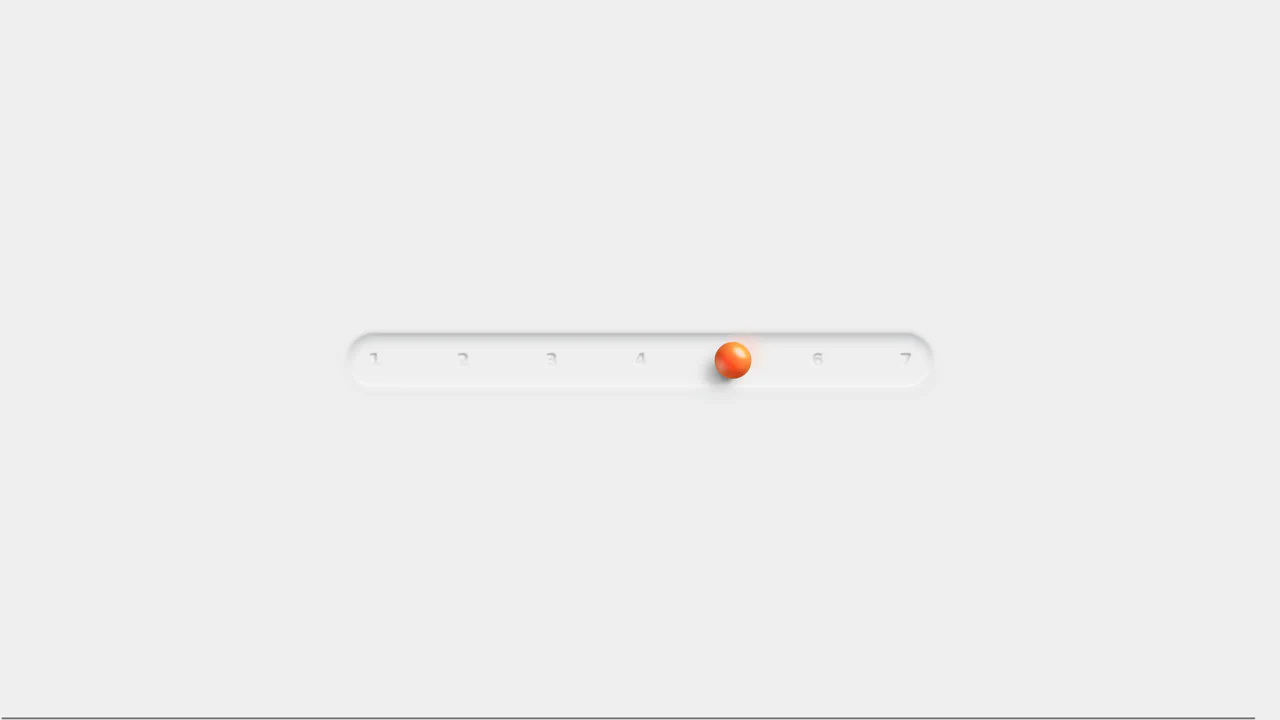 Neumorphic custom range slider with a glossy orange 3D ball thumb over a recessed numeric track
