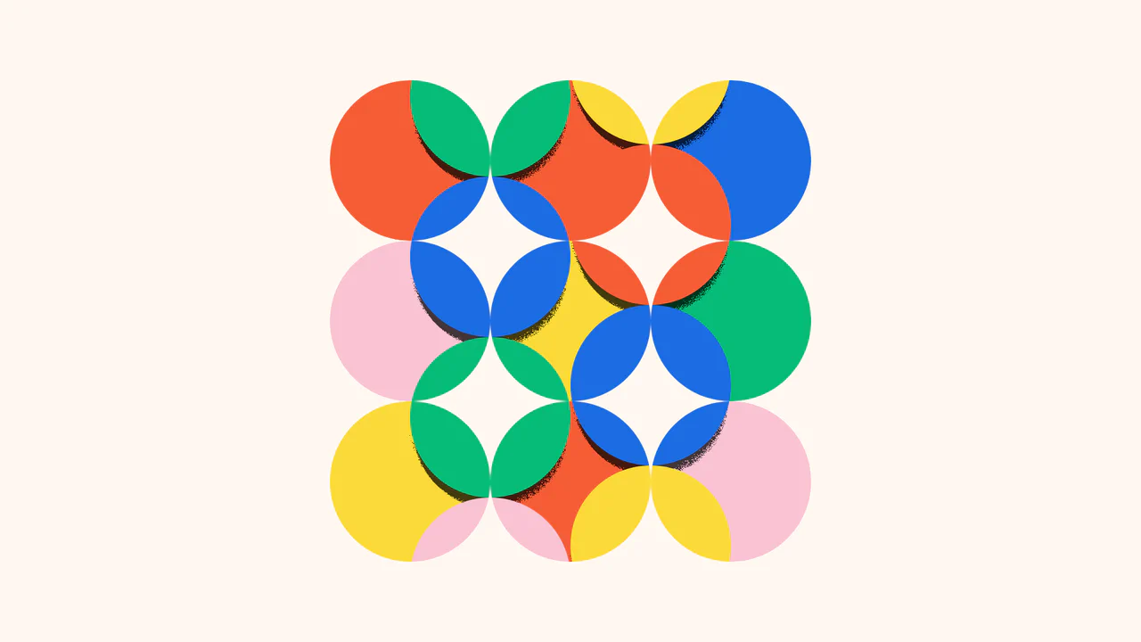 Interactive 3x3 grid of SVG circles revealing colorful animated shapes with a turbulent shadow effect tracking the mouse