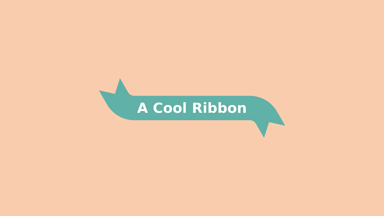 Teal heading text with decorative ribbon tails that fold backwards into 3D space on hover using CSS clip-path