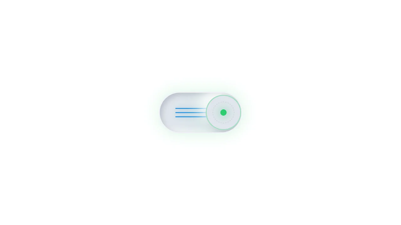 Neumorphic toggle switch in an active green state with a mechanical indicator dot, demonstrating pure CSS hardware UI styling