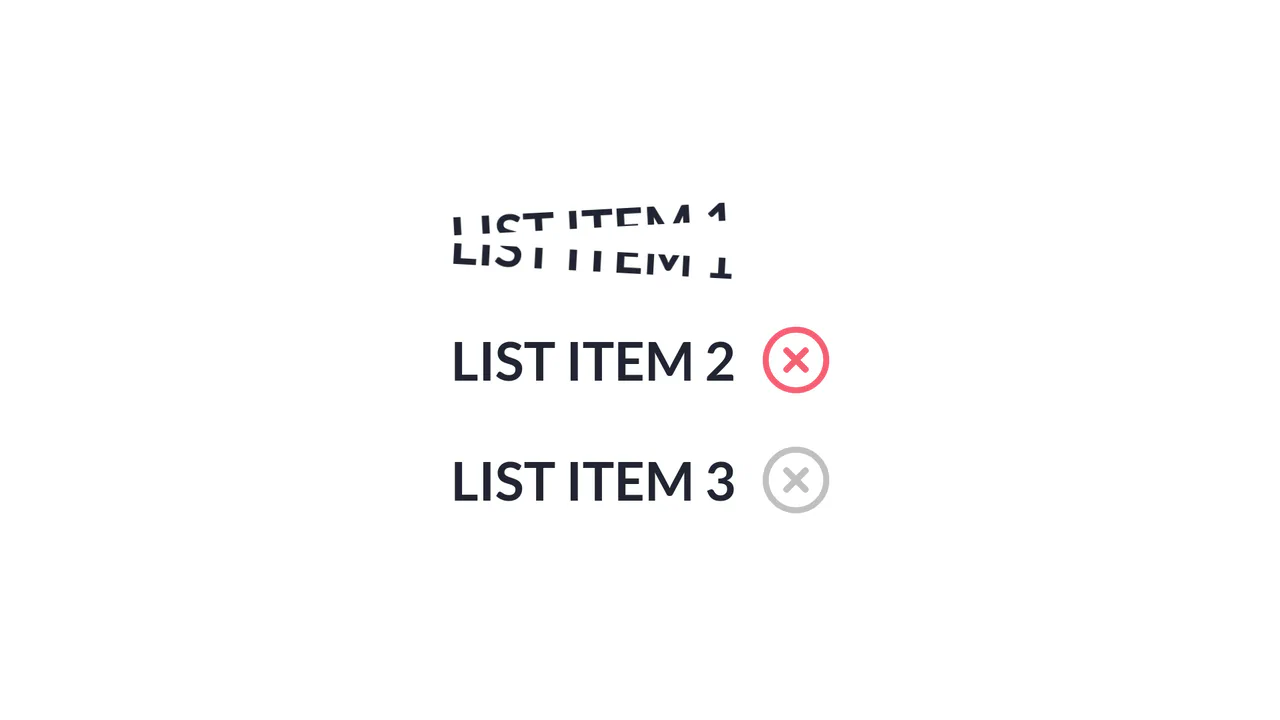 Animated list item slicing in half with a red laser effect before disintegrating using CSS masks and jQuery.