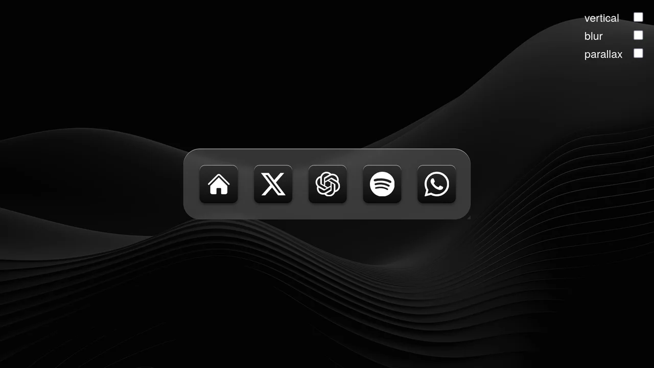 A highly interactive, responsive macOS/iOS style scroll-driven dock featuring app icons that scale, blur, or parallax as they scroll.