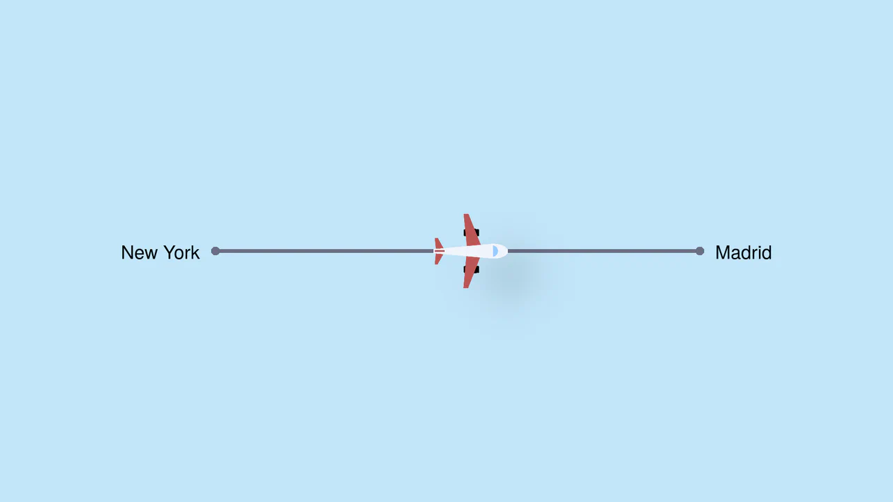 An interactive flight path progress range slider using pure CSS trigonometric functions, custom input styling, and container queries.