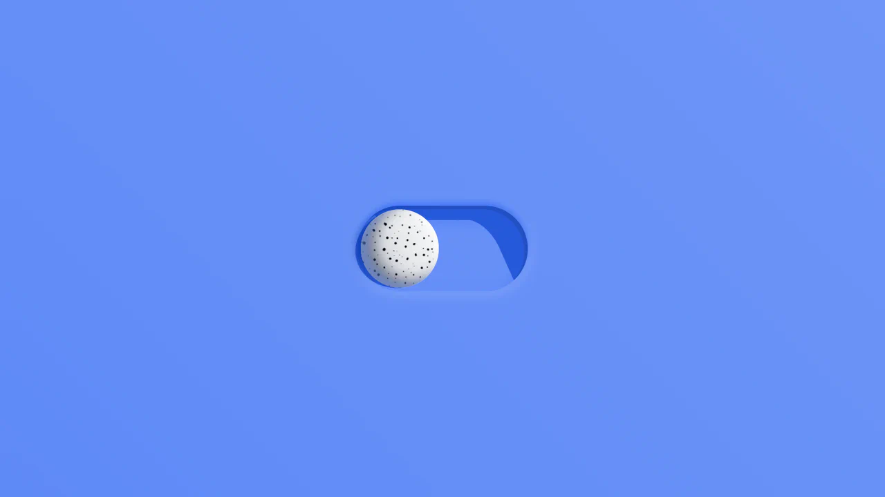 A skeuomorphic 3D rolling ball toggle switch with automatic rollback animation using CSS and JavaScript.
