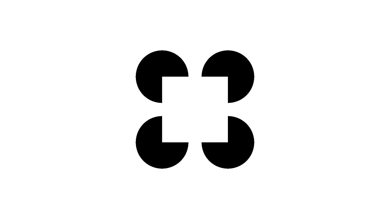 Kanizsa Square optical illusion created with pure CSS conic gradients, rendering subjective white contour boundaries without drawn lines.