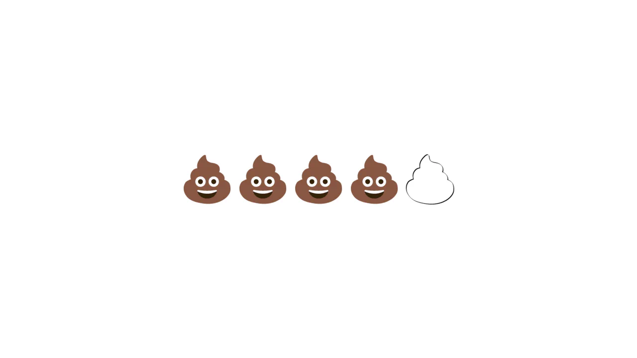 Humorous 5-star rating component using poop emojis, styled with CSS filters for inactive states and reverse flex-direction for hover logic.