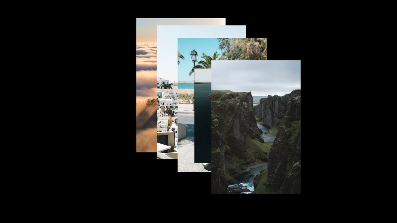 Interactive image gallery that dynamically spawns thumbnail images directly under the cursor trail as the user moves the mouse.