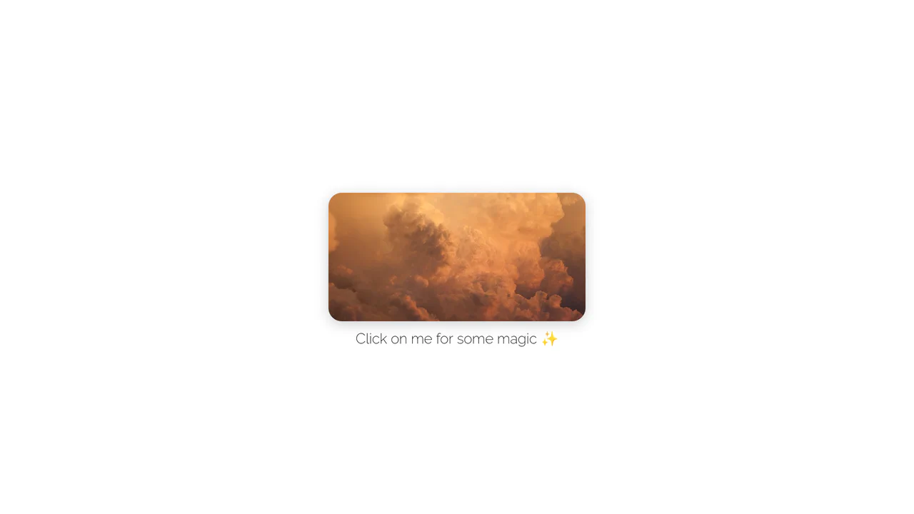 A rounded rectangular clip-path window positioned over an image grid, transitioning to a full-screen gallery view on click.