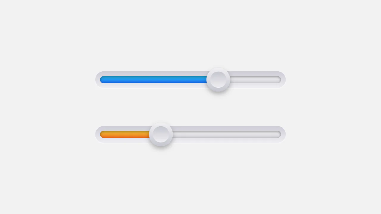 Pair of skeuomorphic range sliders with tactile plastic dials and smooth linear-gradient color fill tracks.