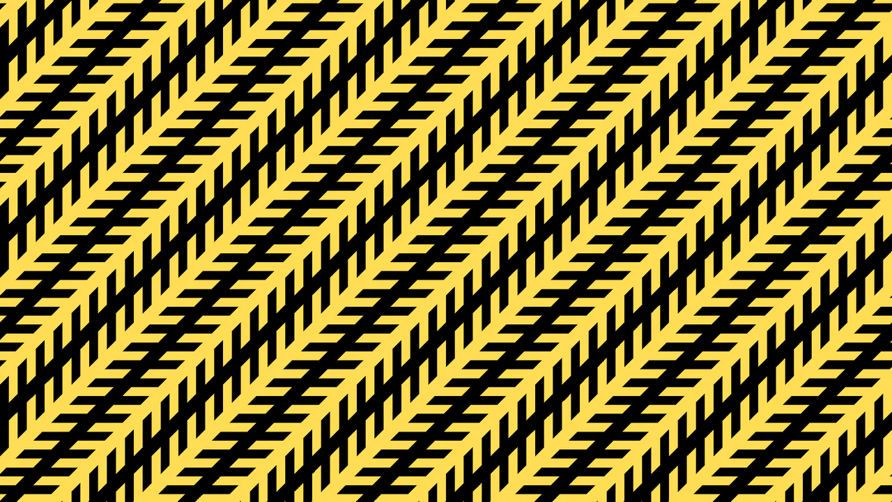 Pure CSS diagonal optical illusion with parallel lines distorted on a yellow background, revealed on hover.