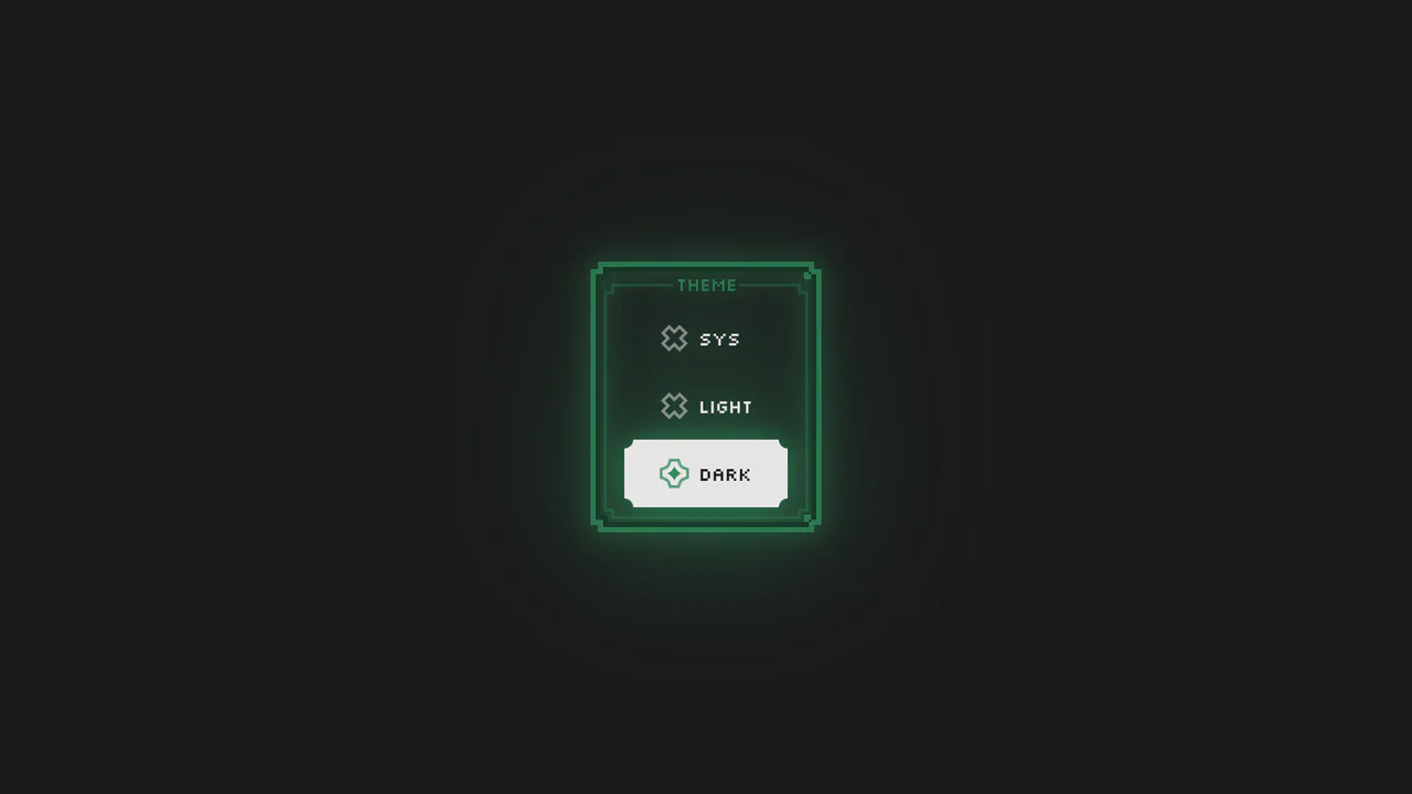 Cyberpunk theme switcher using CSS corner-shape notches, light-dark colors, and pure CSS state handling.